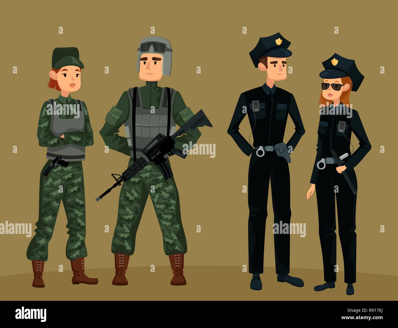 Les fonctionnaires de police et militaires soldat.l'homme et la femme Illustration de Vecteur