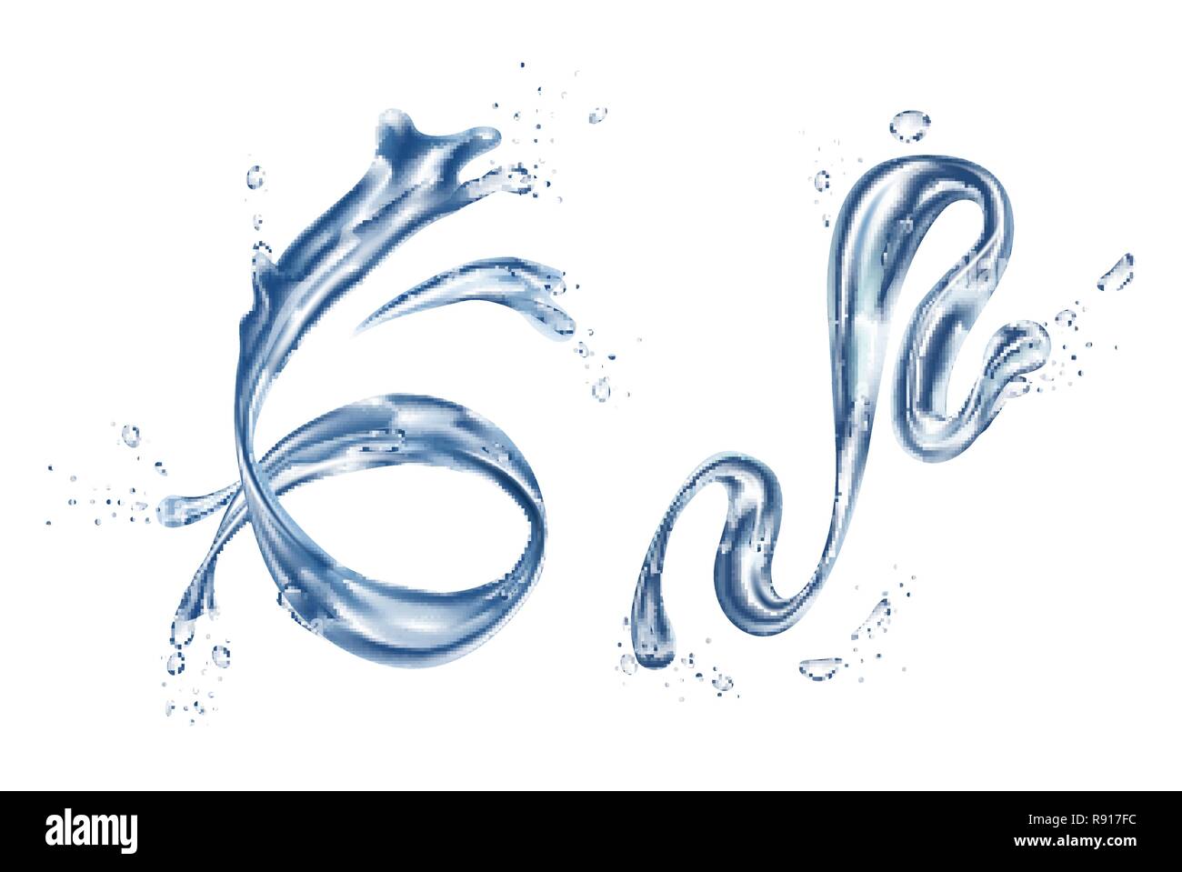 H2O splash ou élément de l'eau flux réaliste Illustration de Vecteur
