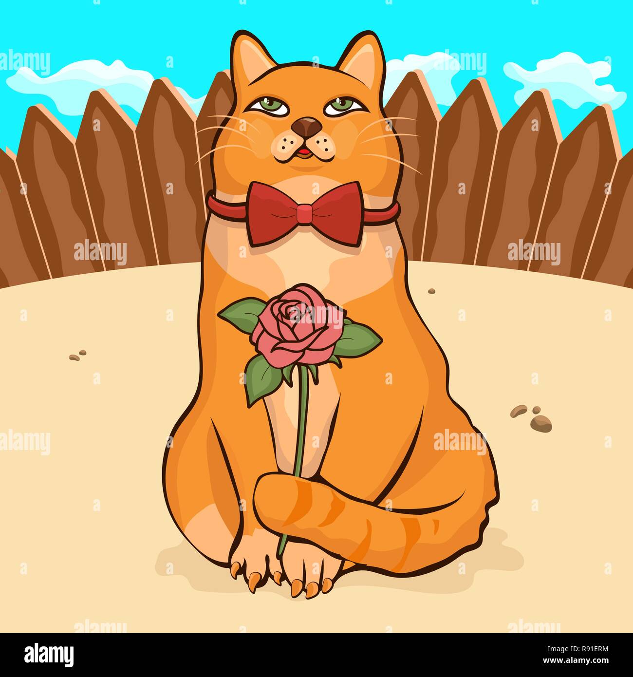 Cat Mars Dessin A La Main Personnage Vector Illustration Caricature Peint Colore Mignon Drole Comique Ginger Chat Male Avec Papillon Tenant Une Image Vectorielle Stock Alamy