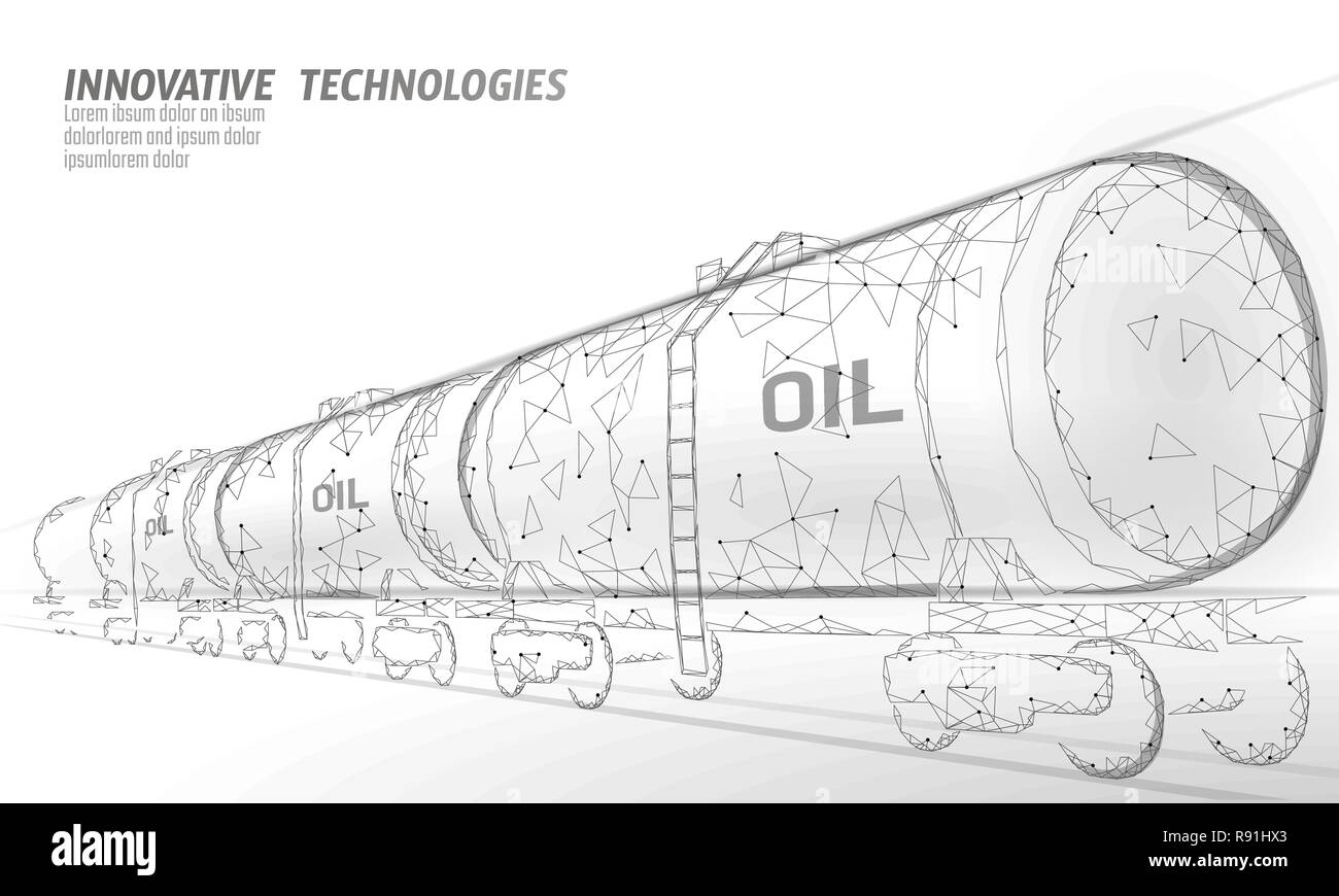 Citerne ferroviaire d'huile faible rendu 3D poly. L'industrie du pétrole carburant finances réservoir de gazole. L'essence du cylindre railroad train d'affaires économiques logistique ligne polygonale vector illustration Illustration de Vecteur