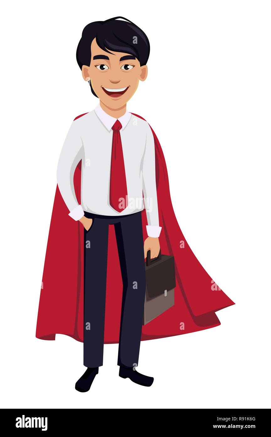 L'homme d'affaires asiatiques, notion de personnage dans office vêtements de style. Handsome businessman en manteau rouge comme les super-héros. Vector illustration sur whi Illustration de Vecteur