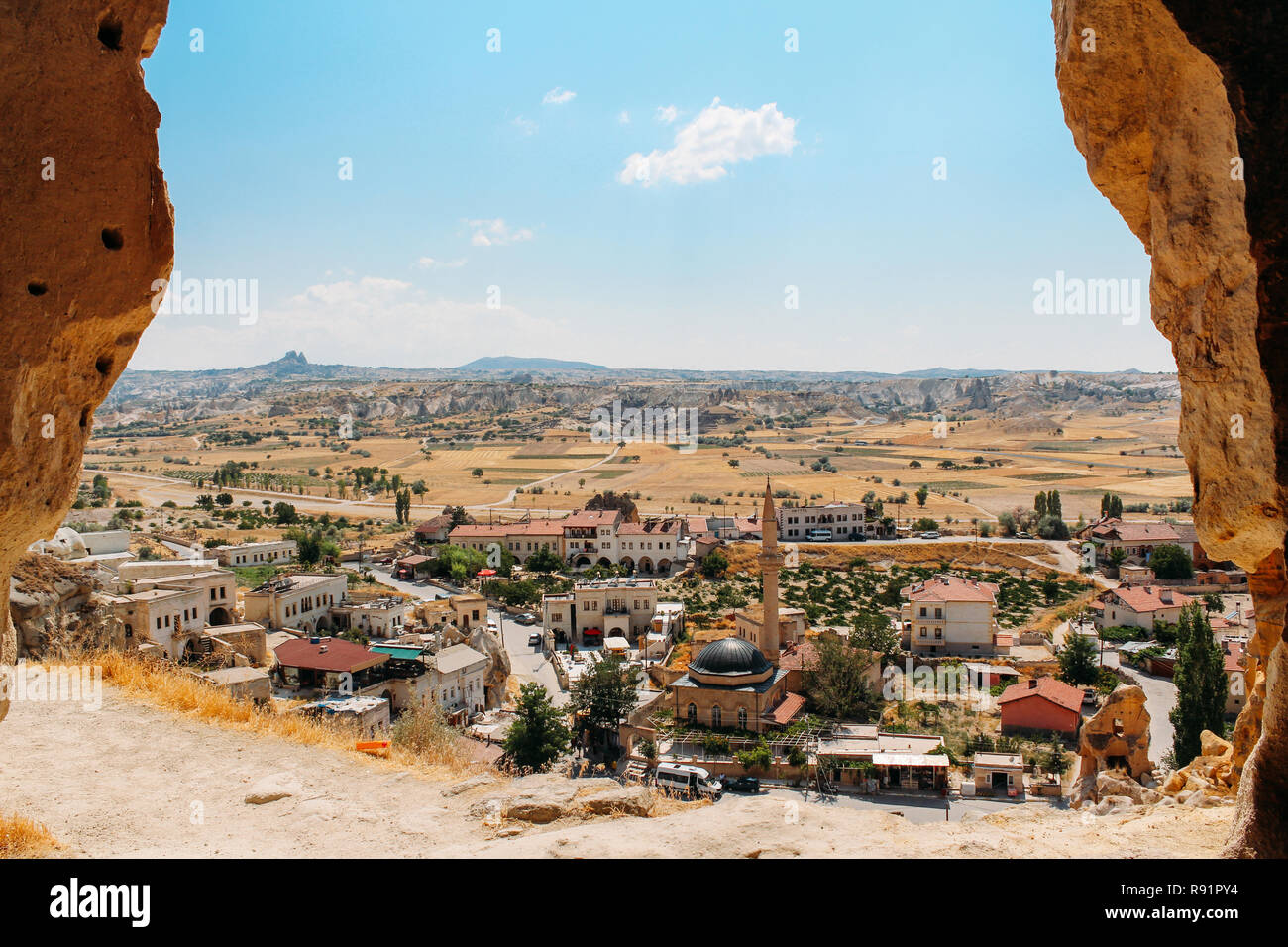 Vieux village de Cavusin, caverne ville de Cappadoce, Turquie Banque D'Images