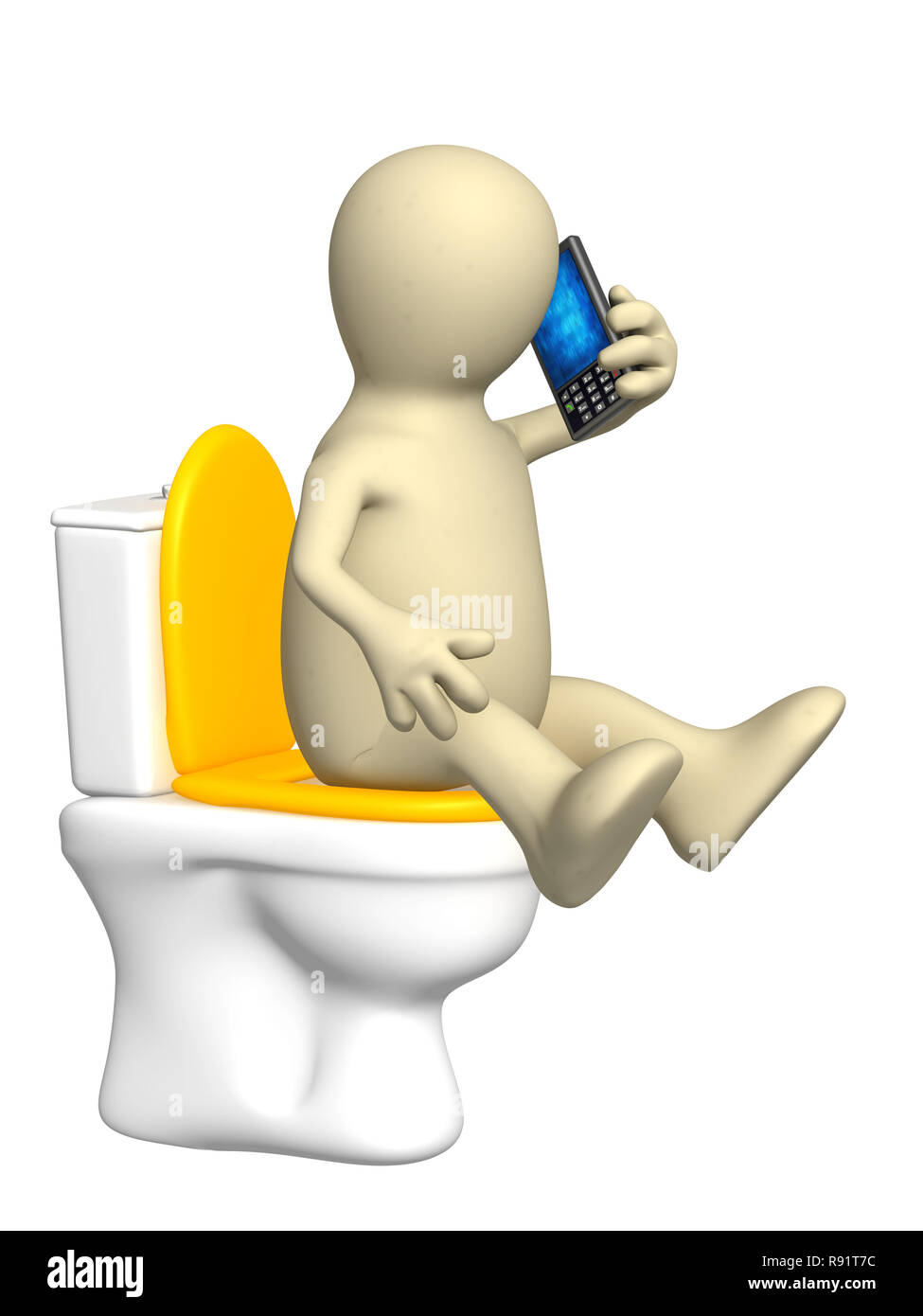 Marionnette 3d, assis avec un téléphone sur la cuvette des toilettes Photo  Stock - Alamy