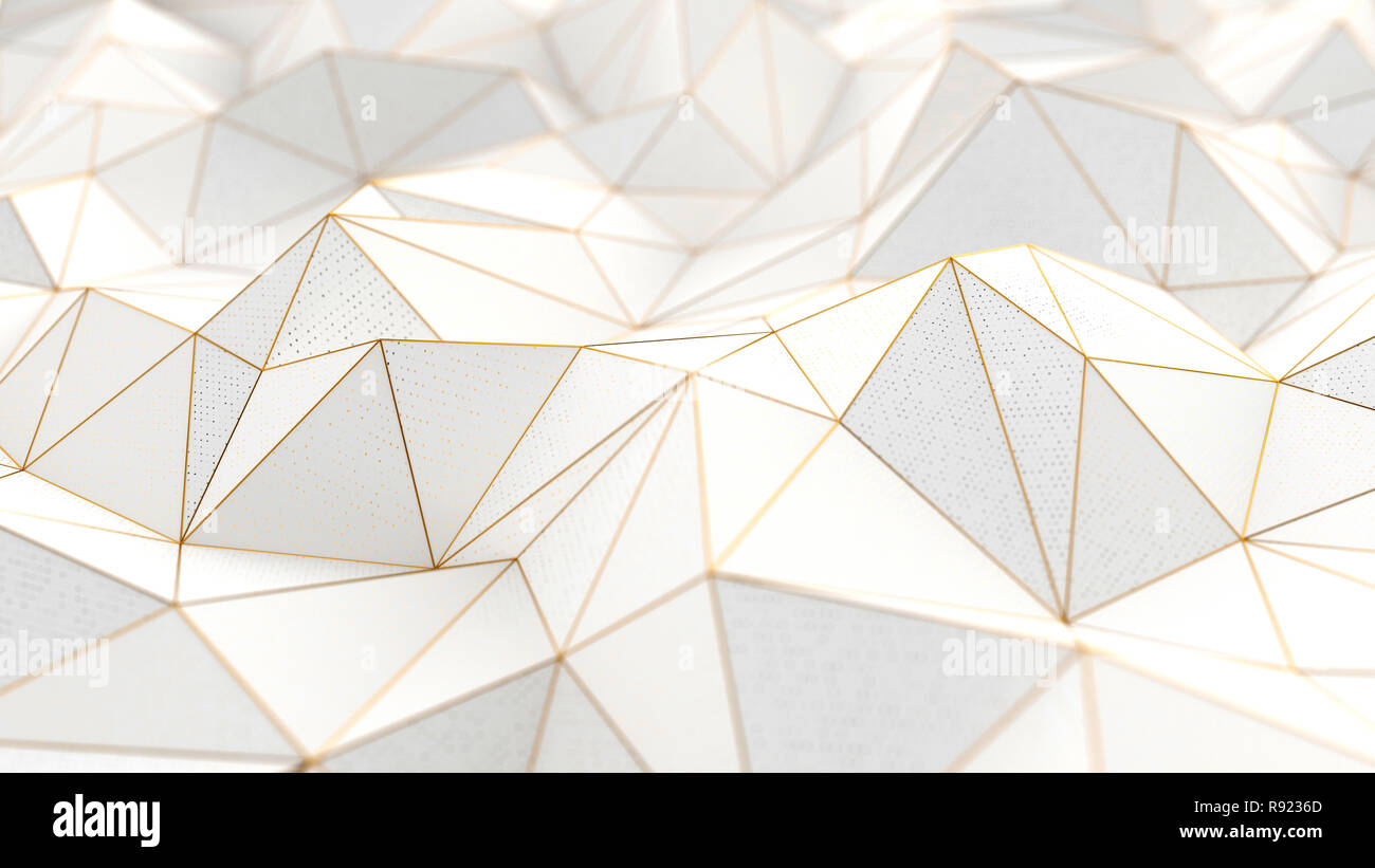 Low-poly fond blanc avec des lignes d'or. Illustration 3D render Banque D'Images