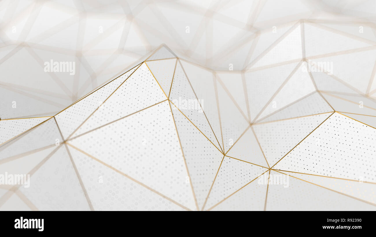 Poly-bas abstrait fond blanc avec des lignes d'or. Illustration 3D render Banque D'Images