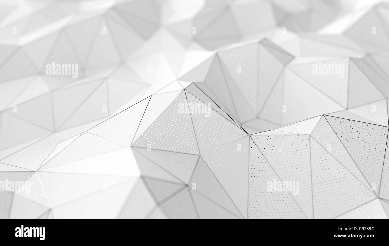 Poly-bas abstrait fond blanc avec des lignes de chrome. Illustration 3D render Banque D'Images