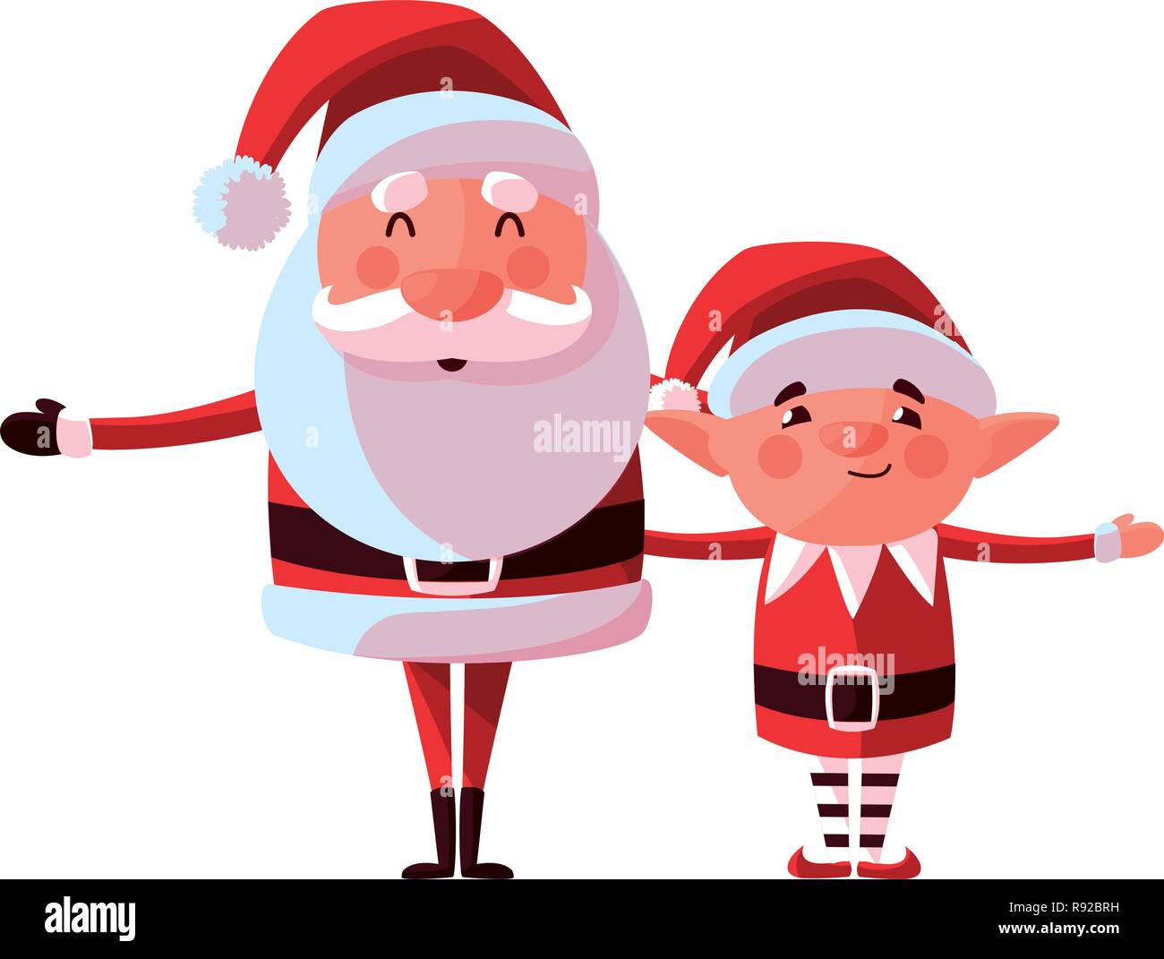 Le père noël et lutin de Noël sur fond blanc, vector illustration Image