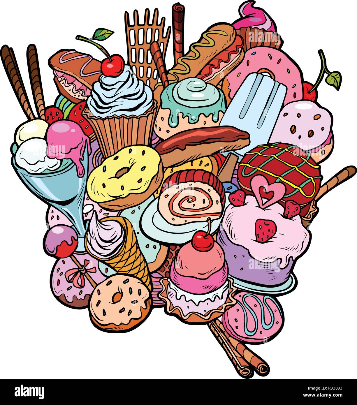 La Cuisson Des Aliments Delicieux Bonbons Anniversaire Isoler Sur Fond Blanc Pop Art Retro Vintage Kitsch Vector Illustration Image Vectorielle Stock Alamy