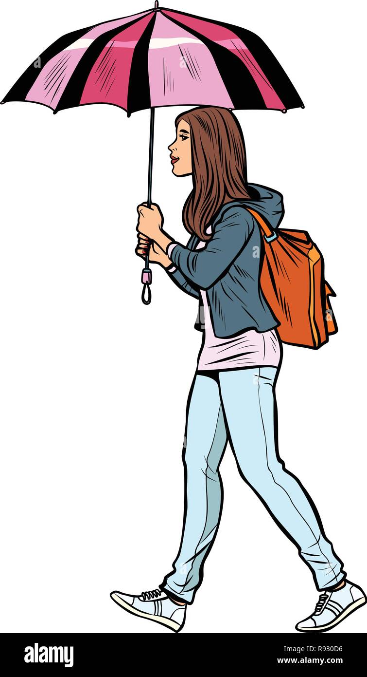 Teen girl with umbrella. Pop art retro kitsch vintage illustration vectorielle Illustration de Vecteur