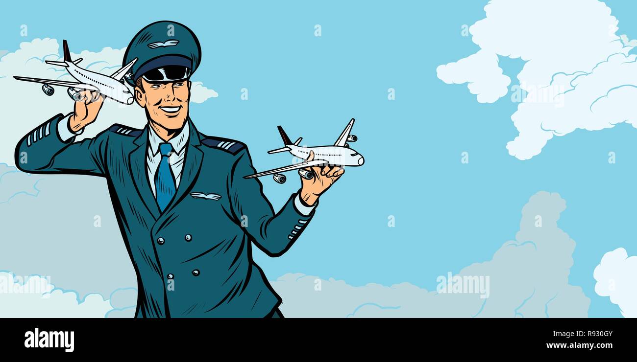 Femme pilote d'avion. Modèle réduit d'aéronef dans la main. Pop art retro vintage kitsch vector illustration Illustration de Vecteur Femme pilote d'avion. Modèle réduit d'aéronef dans la main. Pop art retro vintage kitsch vector illustration Illustration de Vecteur