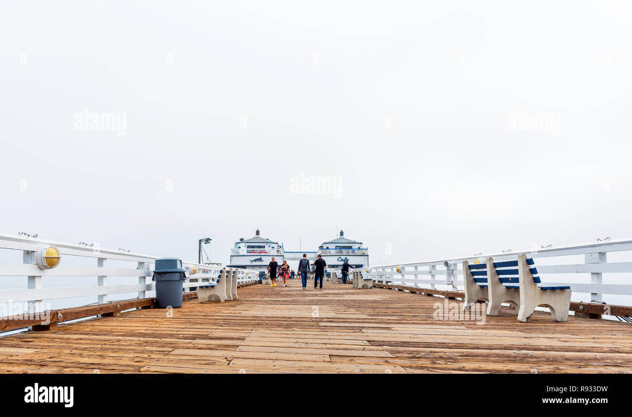 MALIBU, Californie, USA - 5 février 2018 : vue sur le café sur la jetée. L'espace de copie pour le texte Banque D'Images