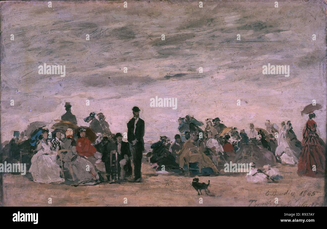 LA PLAGE DE TROUVILLE - 1865 - IMPRESIONISMO FRANCES. Auteur : Boudin, Eugene. Lieu : MUSÉE DU LOUVRE-peintures. Banque D'Images