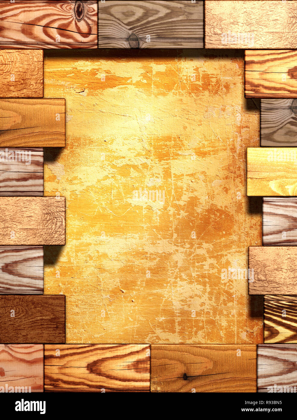 Arrière-plan 3d géométrique avec des caisses en bois Banque D'Images