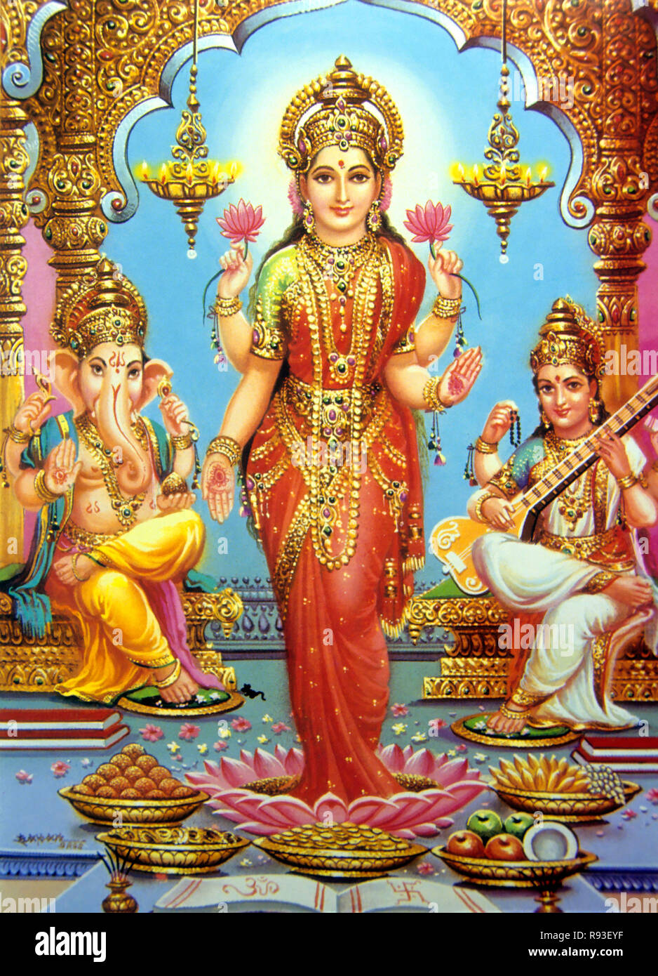 Dieu indien Seigneur Ganesh Ganesha Ganpati Ganapati Déesse Laxmi Lakshmi Saraswati Banque D'Images