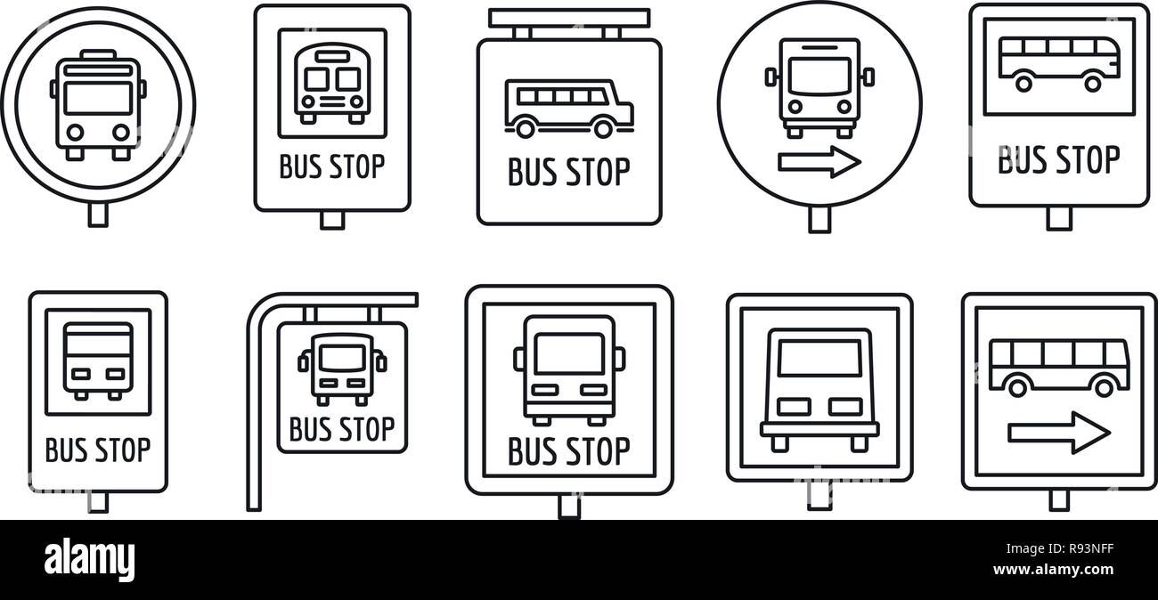 City bus stop sign icon set. Contours plateau de city bus stop sign vector icons pour la conception web isolé sur fond blanc Illustration de Vecteur