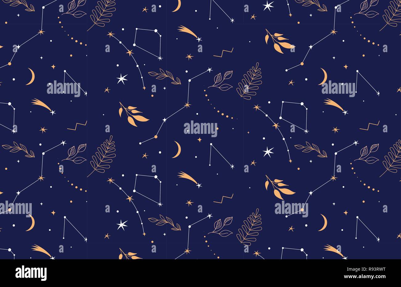 Modèle sans couture. Constellations Arrière-plan de nuit avec des étoiles, planents et laisse Illustration de Vecteur