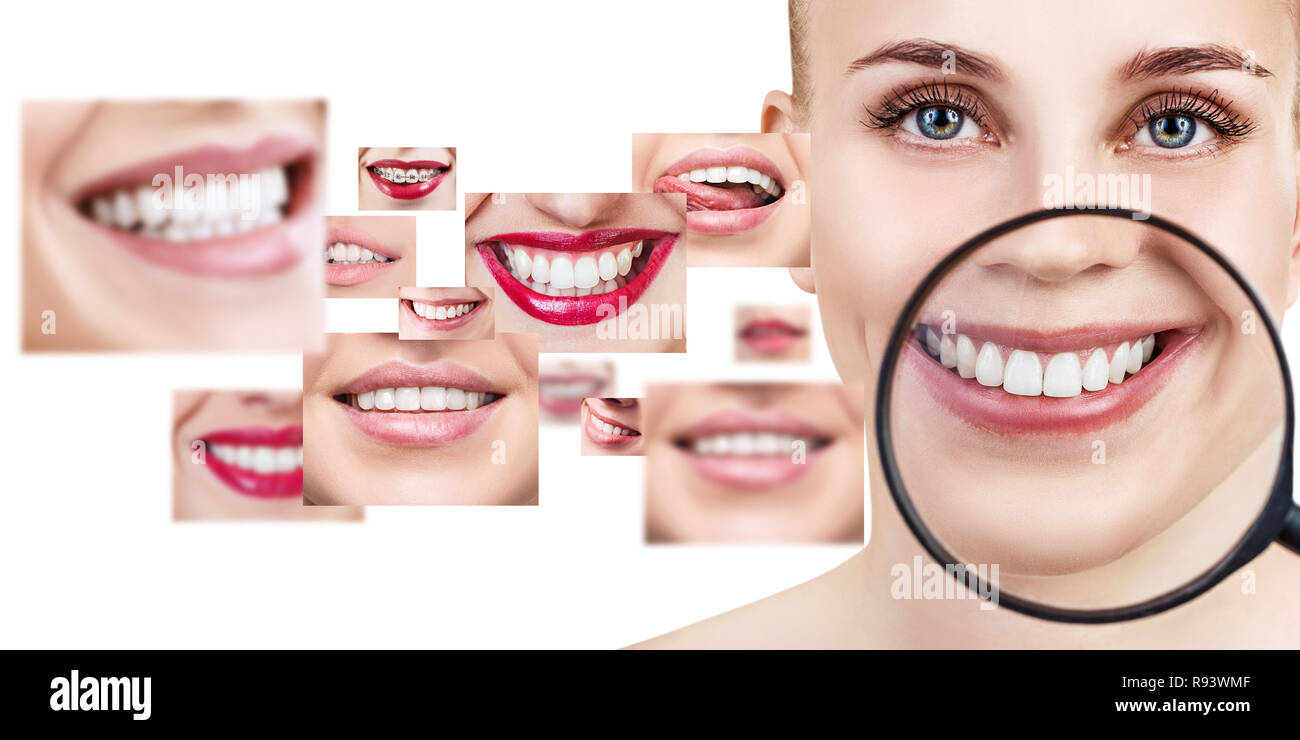 Jeune femme près de collage avec la santé des dents. Banque D'Images