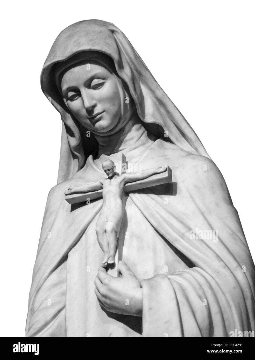 Ancienne statue de la Vierge Marie statue withwoman crucifixion with clipping path. Banque D'Images