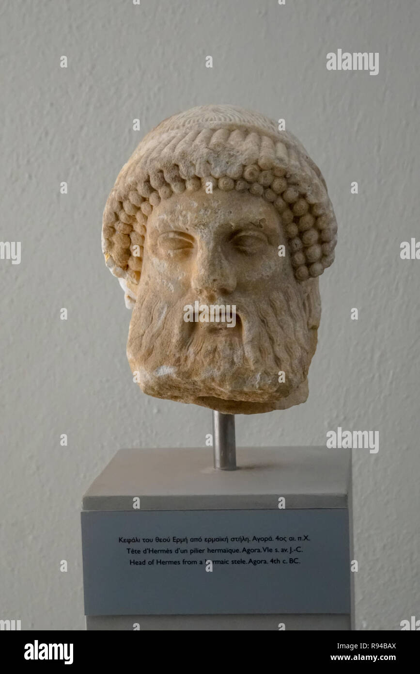 Chef de l'Hermes, Musée archéologique de Thasos est un musée situé à Milna sur l'île de Thassos, est de la Macédoine, Grèce Banque D'Images