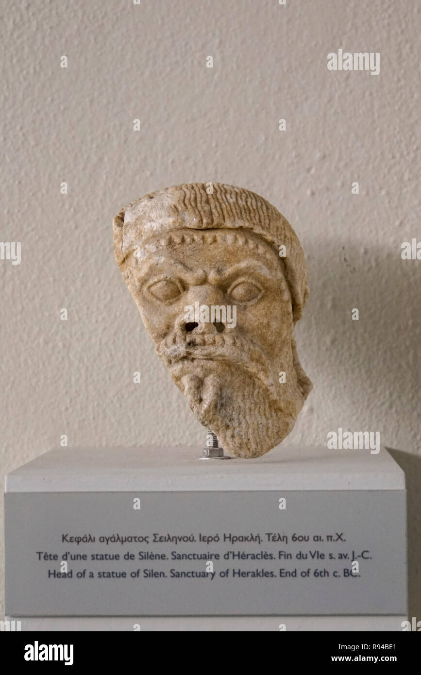 Chef de Silen 6e siècle avant J.-C., Musée archéologique de Thasos est un musée situé à Milna sur l'île de Thassos, est de la Macédoine, Grèce Banque D'Images