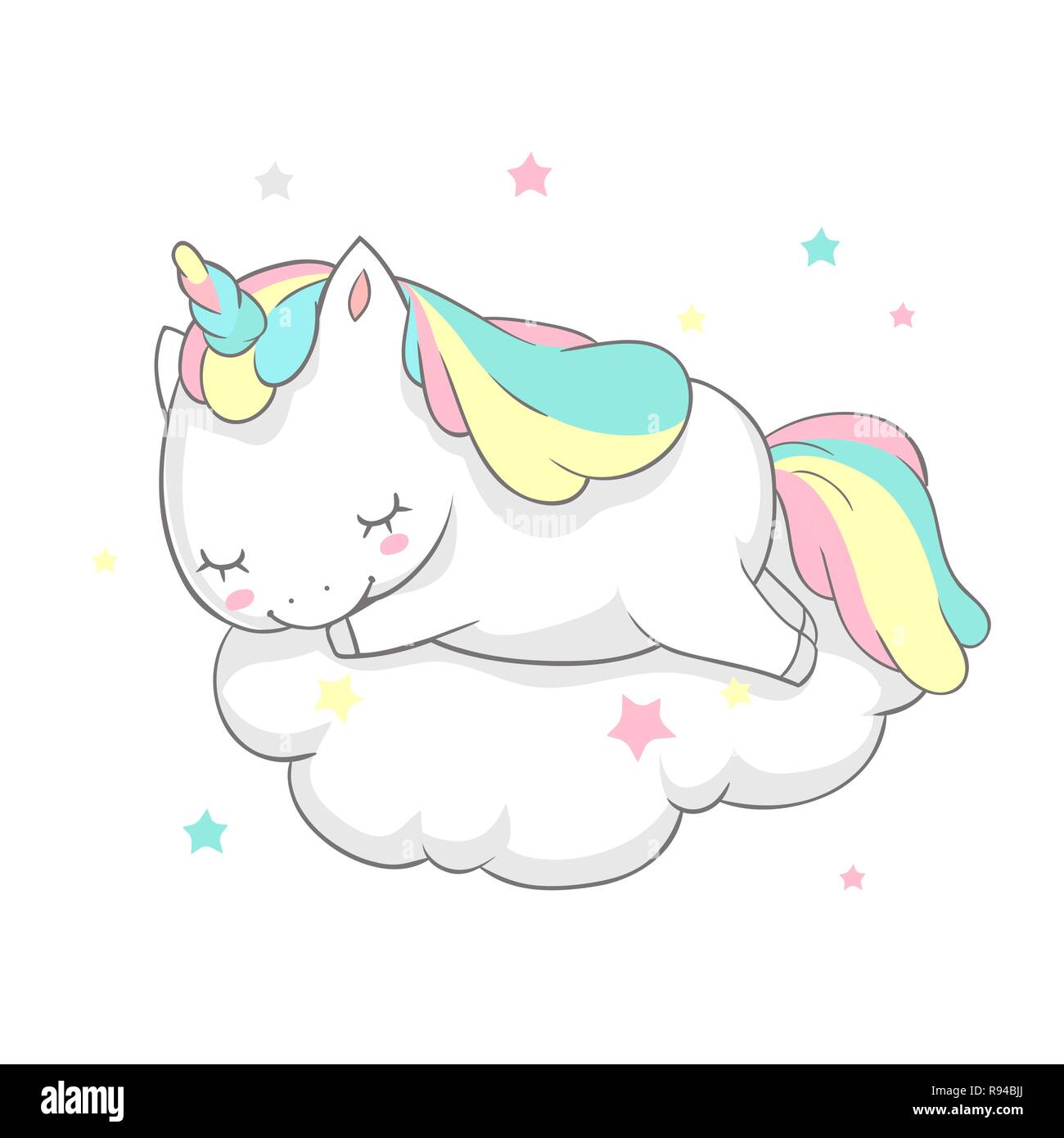 Sommeil Unicorn Fairy Dream Poster Vector Modele Carte Magique Modele D Impression Aquarelle Avec Petite Corne Pony Dormir Sur Cloud Fairytale Version Banner Design Dessin Anime Television Image Vectorielle Stock Alamy