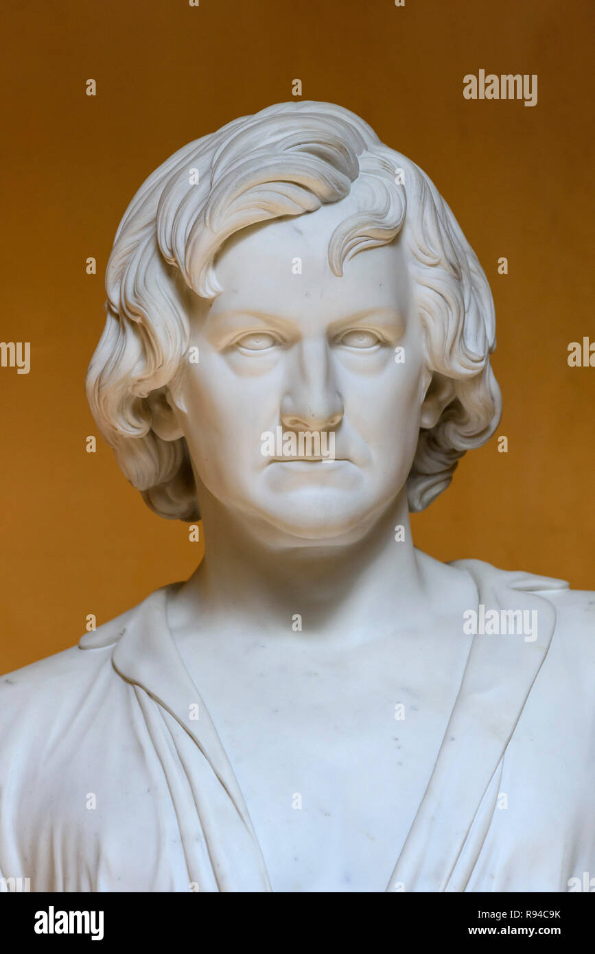 Copenhague. Le Danemark. Portrait de sculpture sculpteur danois Bertel Thorvaldsen (1770-1844), Musée Thorvaldsen. Bertel Thorvaldsen avec la Statue de Banque D'Images