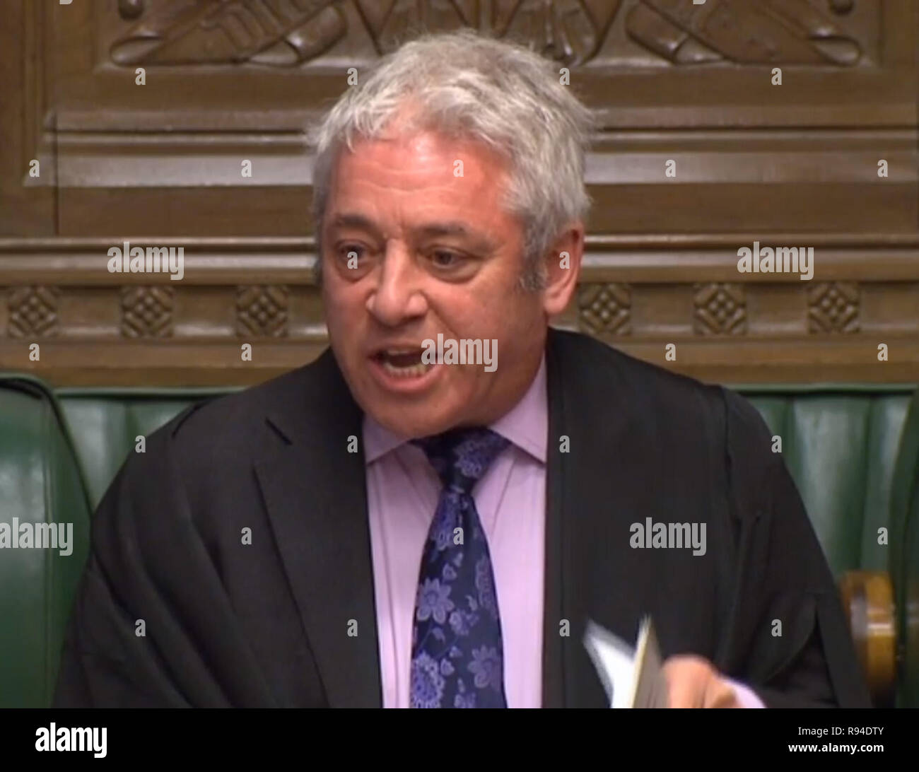 Président de la Chambre des communes John Bercow intervient au cours des questions au premier ministre à la Chambre des communes, Londres. Banque D'Images