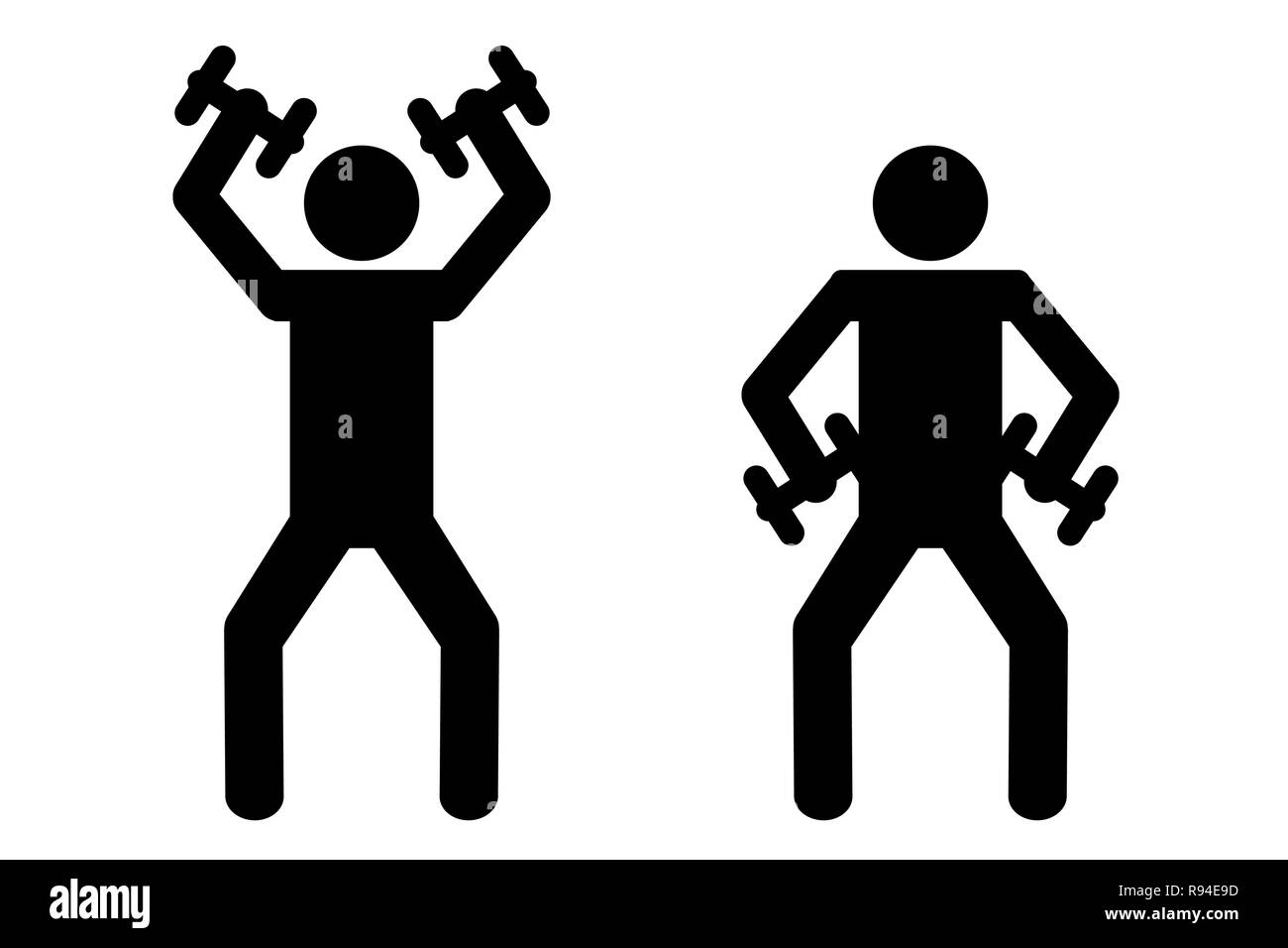 Haltères d'entraînement de forme physique avec les pictogrammes vector illustration EPS10 Illustration de Vecteur