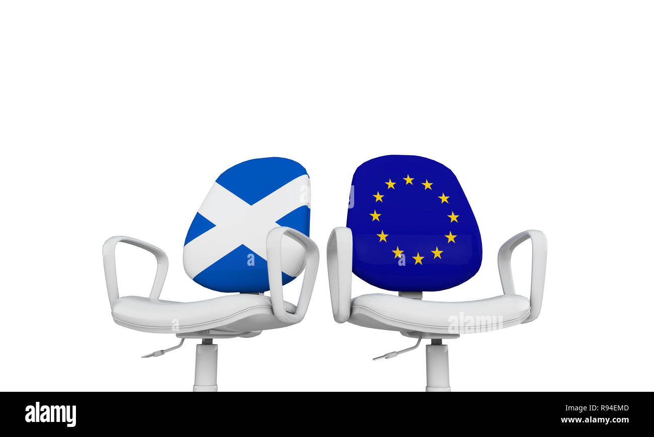 L'Écosse et l'Europe les chaises. Relation international concept. Le Rendu 3D Banque D'Images