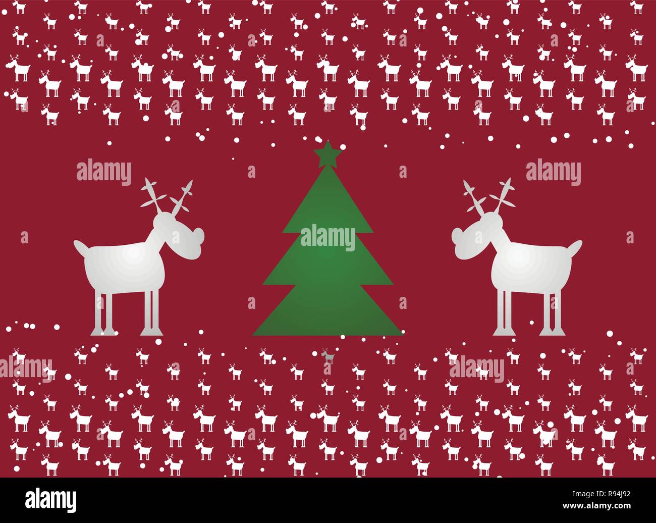 Drôle OK Computer OK Computer cerfs et arbre. Fond rouge avec de la neige Illustration de Vecteur