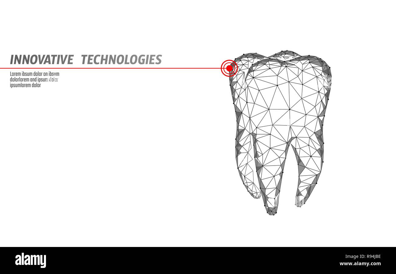 Dent 3D au laser l'innovation concept polygonales. Stomatologie faible symbole triangle poly résumé Soins médicaux dentaires oral des affaires. Point connecté moderne des particules blanches rendu vector illustration Illustration de Vecteur