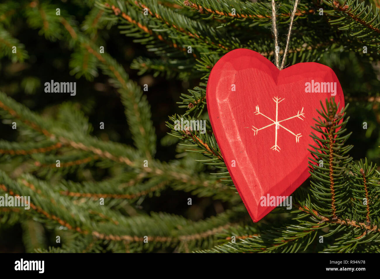 Belle Carte De Vœux Nouvelle Annee 19 Et Bonne Saint Valentin Des Branches D Arbre De Noel Rouge Avec Coeur De Lin Dans Les Rayons Du Soleil D Hiver Wit Photo Stock Alamy
