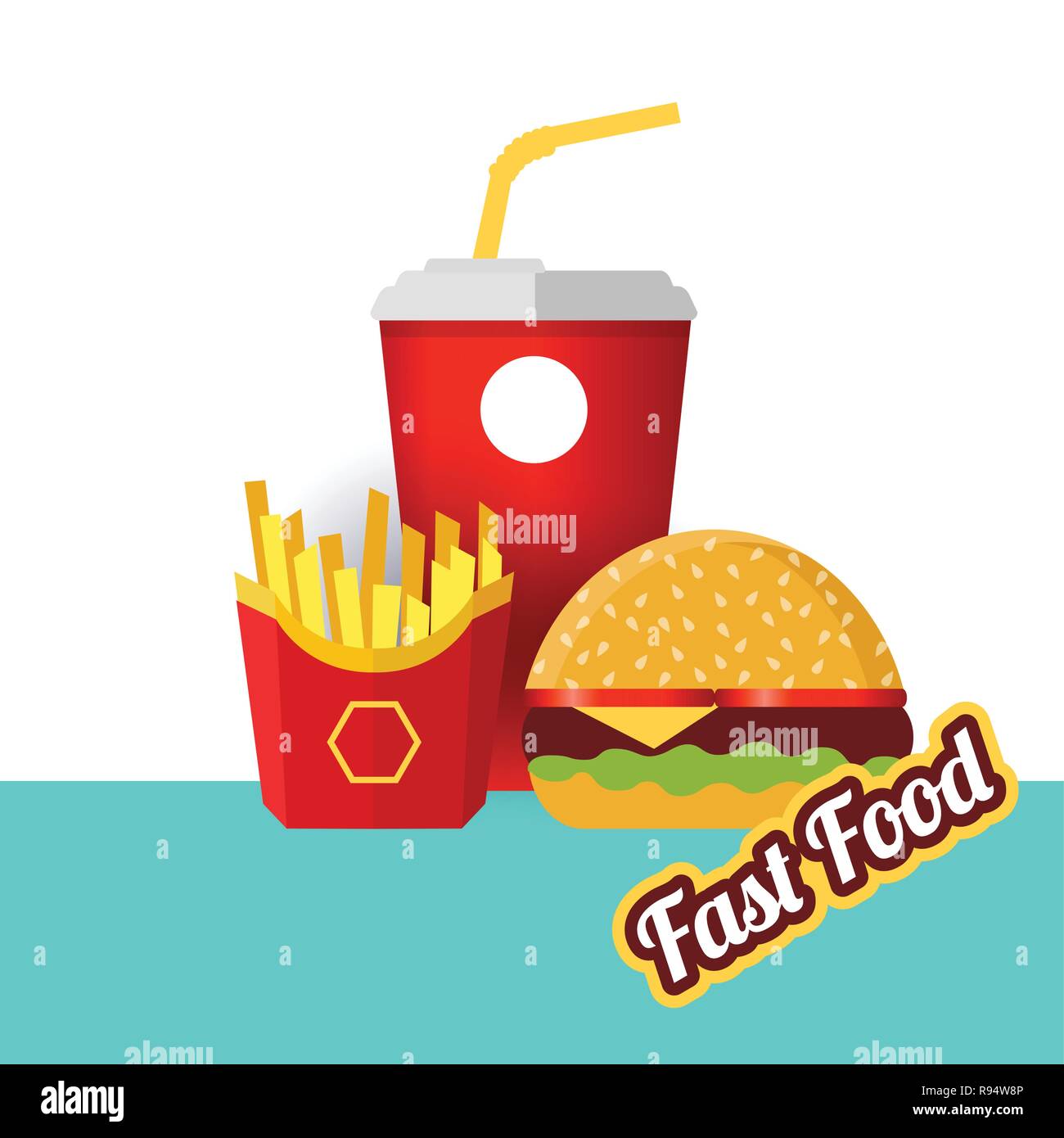 Le fast food. Verre de soda avec frites et hamburger sur fond bleu. Vecteur, illustration, eps 10. Illustration de Vecteur Le fast food. Verre de soda avec frites et hamburger sur fond bleu. Vecteur, illustration, eps 10. Illustration de Vecteur