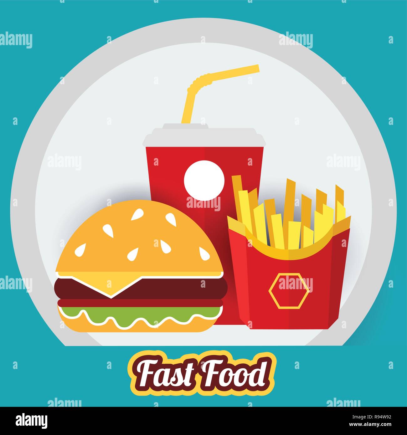Le fast food. Verre de soda avec frites et hamburger sur fond bleu. Vecteur, illustration, eps 10. Illustration de Vecteur Le fast food. Verre de soda avec frites et hamburger sur fond bleu. Vecteur, illustration, eps 10. Illustration de Vecteur