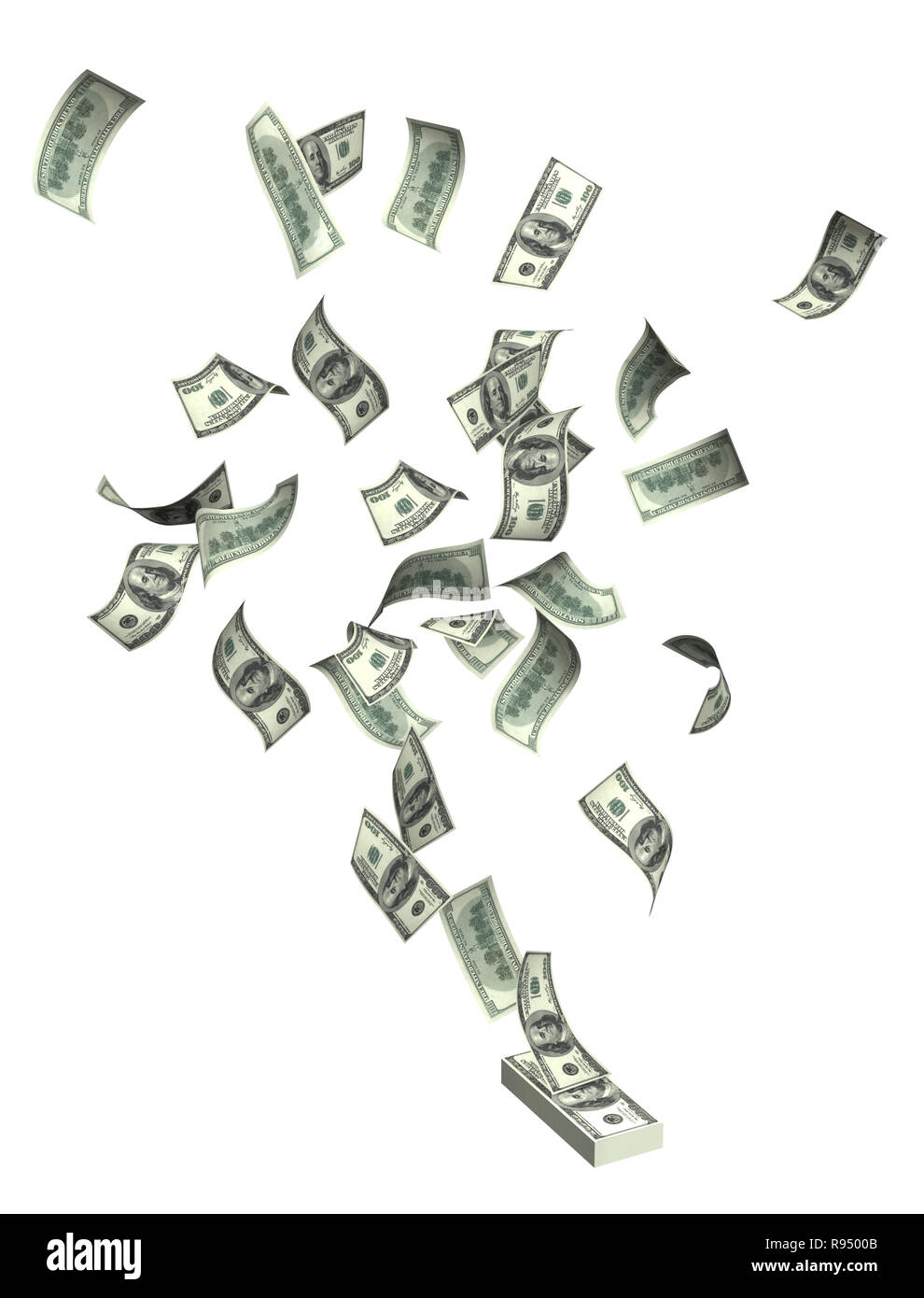 Flying dollars. Objets isolated over white Banque D'Images