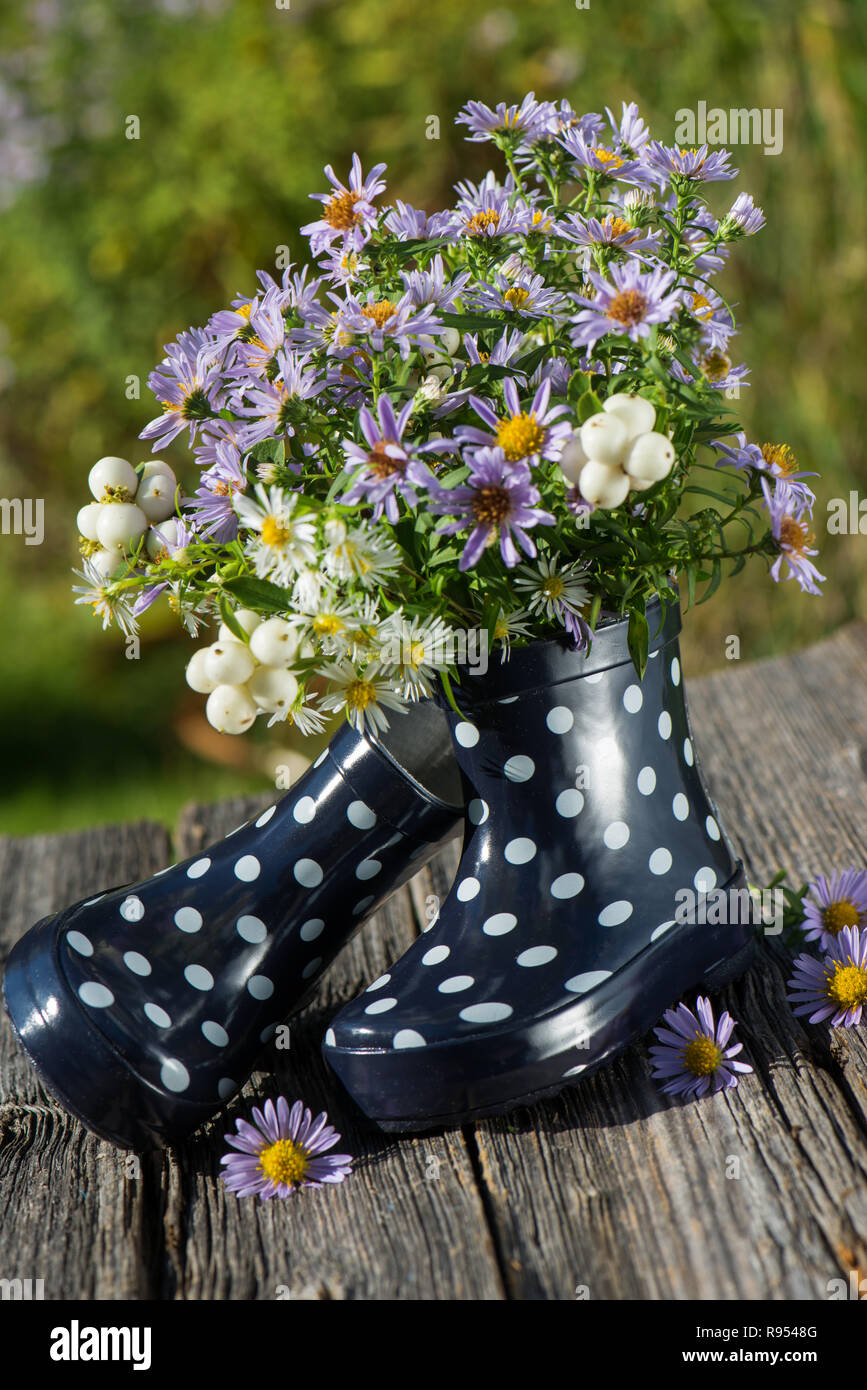 Des bottes en caoutchouc avec des fleurs Photo Stock - Alamy