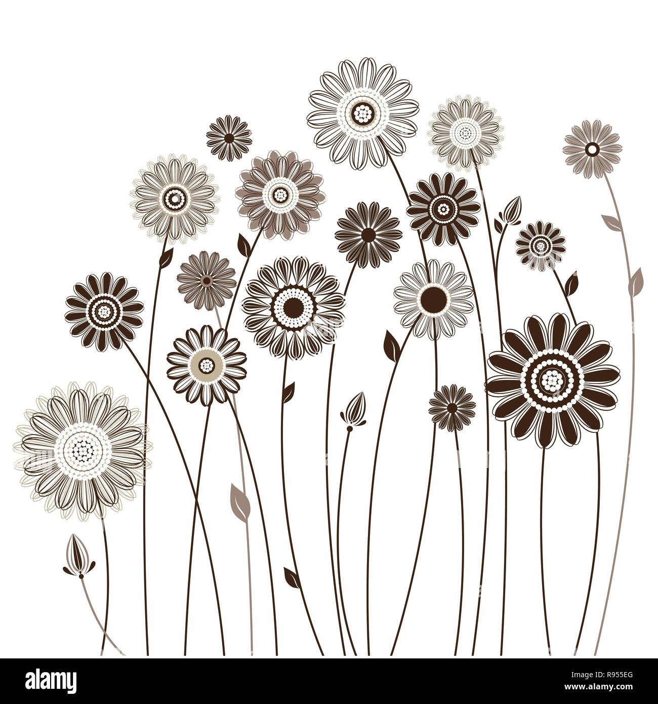 Carte florale, bouquet de fleurs stylisées Illustration de Vecteur