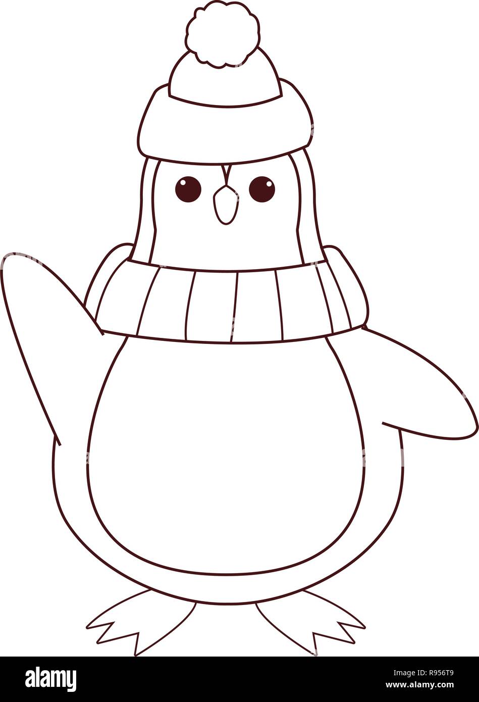 Pingouin avec bonnet et écharpe cartoon Image Vectorielle Stock - Alamy