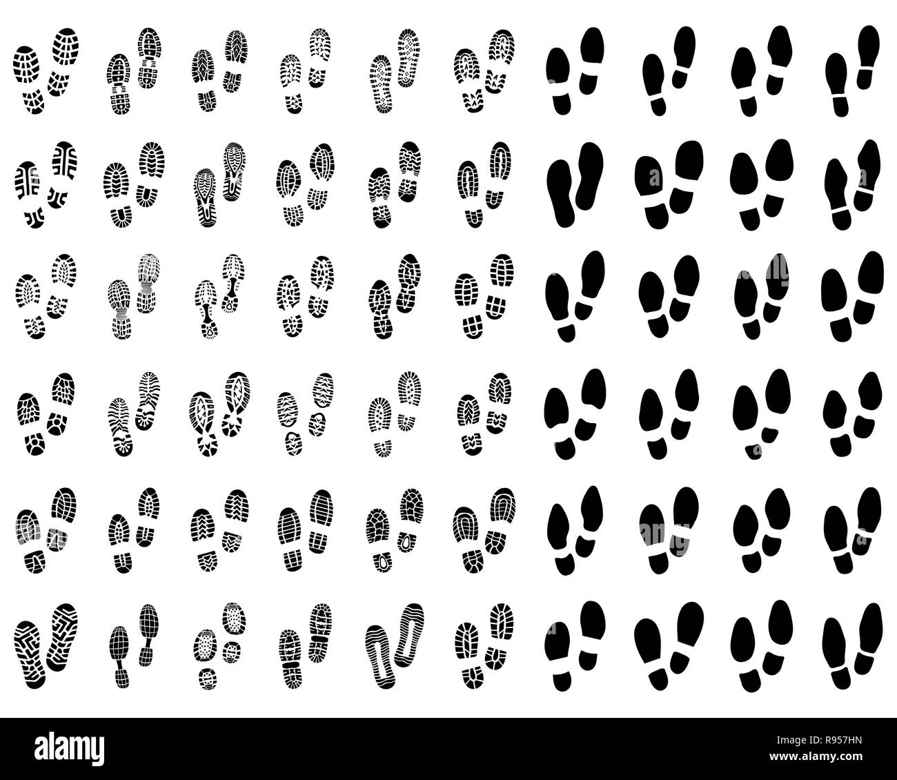 Noir imprime de chaussures sur un fond blanc, vector Banque D'Images