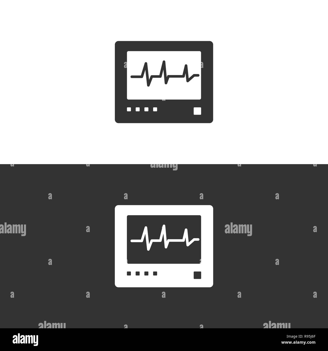 L'icône du moniteur de fréquence cardiaque sur fond noir et blanc. Heartbeat. Cardiogramme vector illustration Illustration de Vecteur