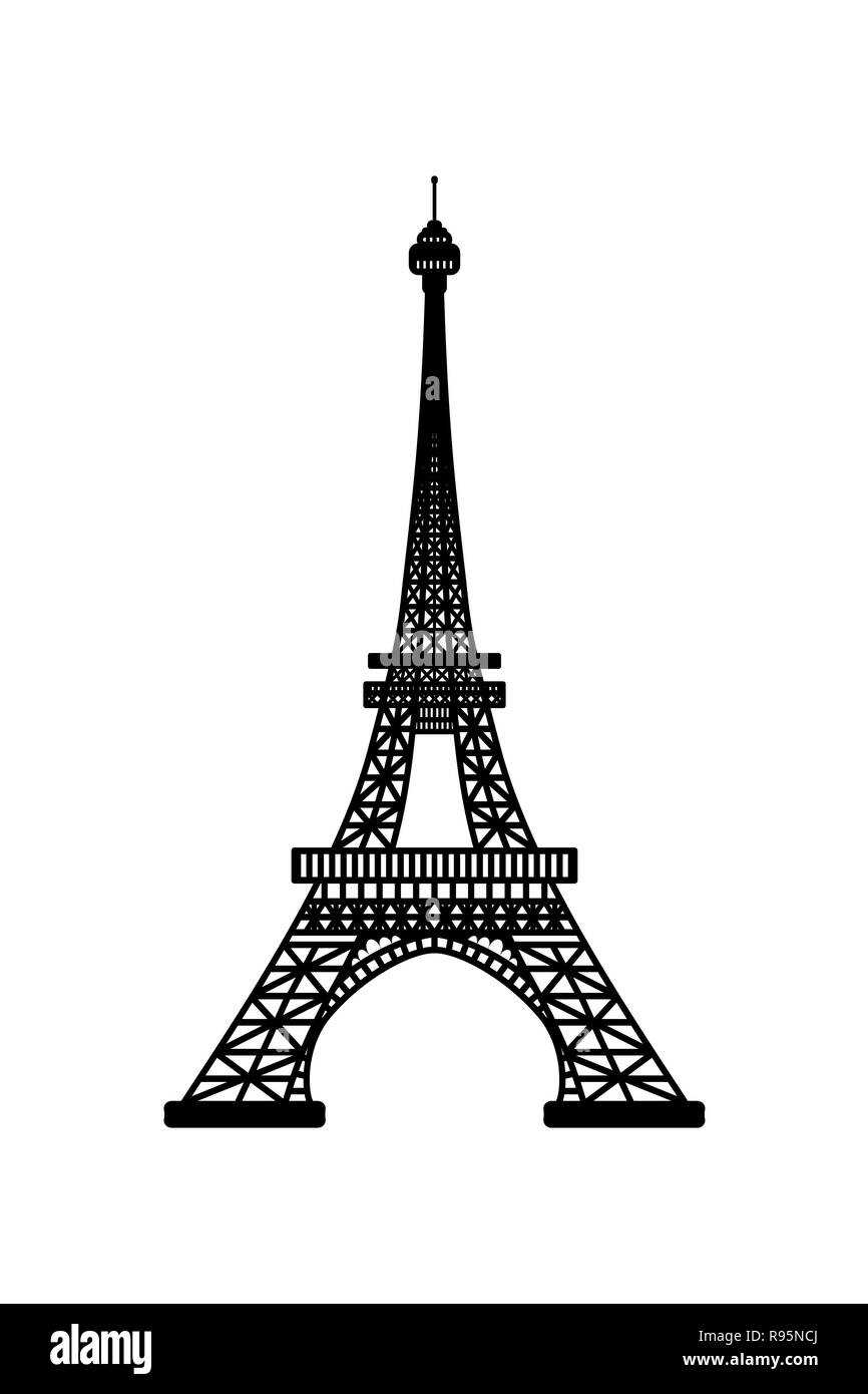 Illustration du symbole de la Tour Eiffel de Paris, France. Silhouette noire isolé sur fond blanc Banque D'Images