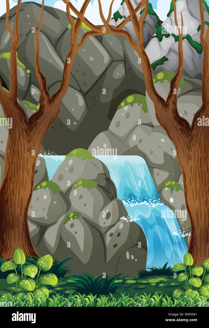 La nature de l'eau dans l'illustration de la forêt Illustration de Vecteur