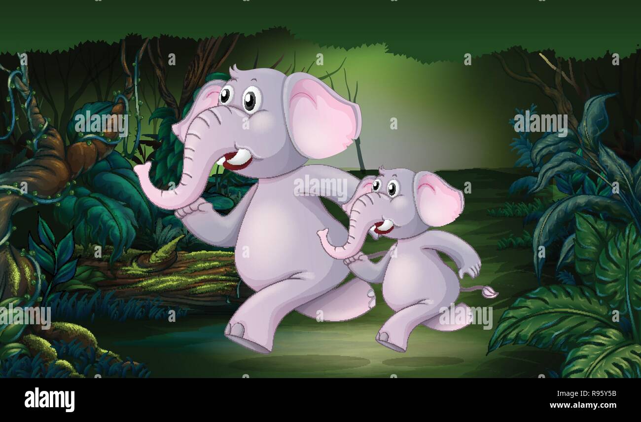 Eléphant courant dans la jungle illustration Illustration de Vecteur