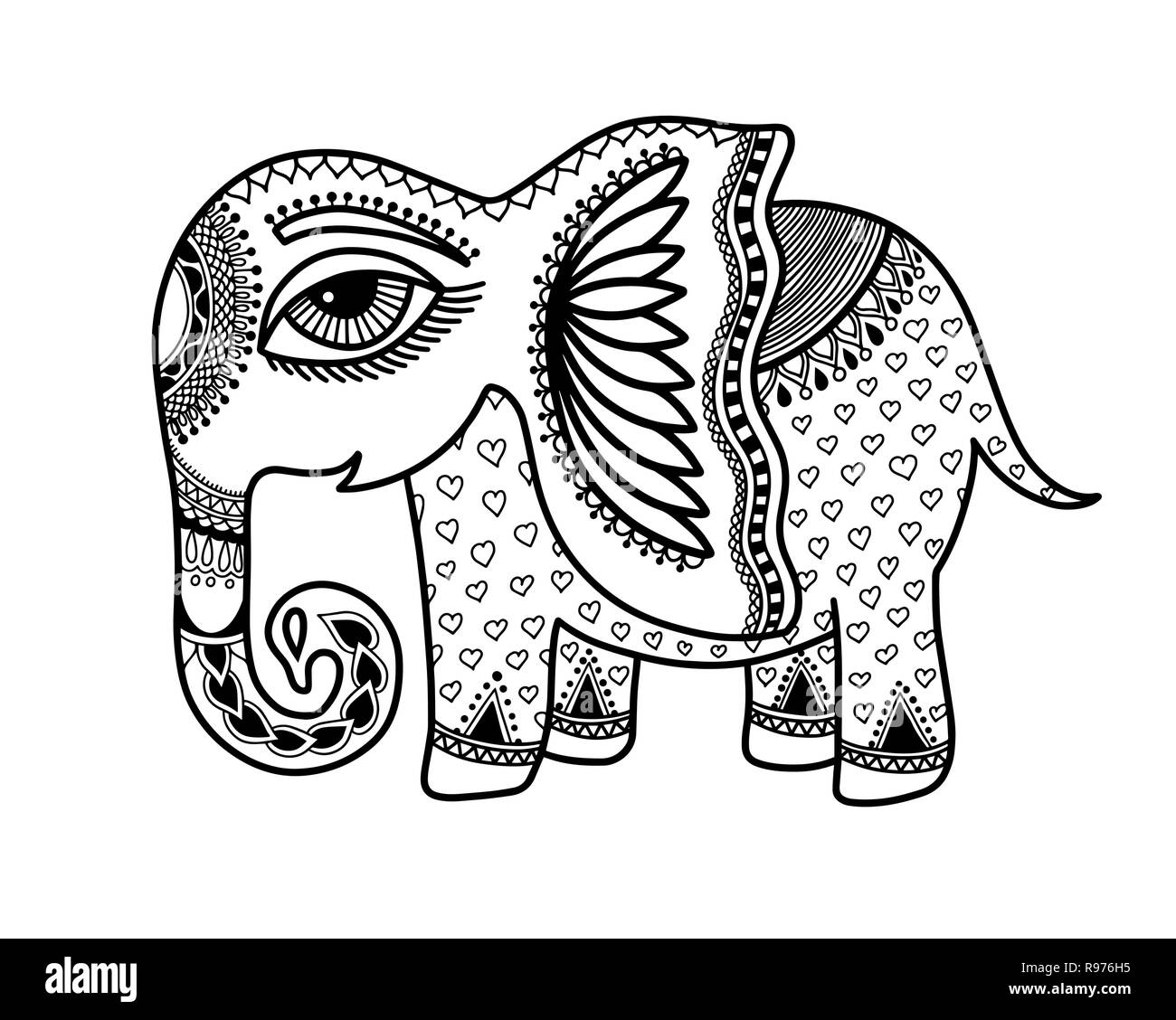 Dessin d'un petit bébé éléphant au style henné indien Illustration de Vecteur