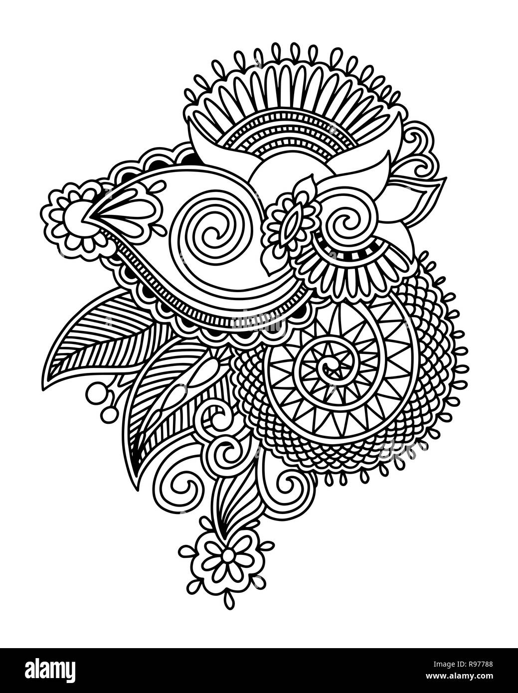 Henna paisley flower design, dessin à la main decoratio Illustration de Vecteur