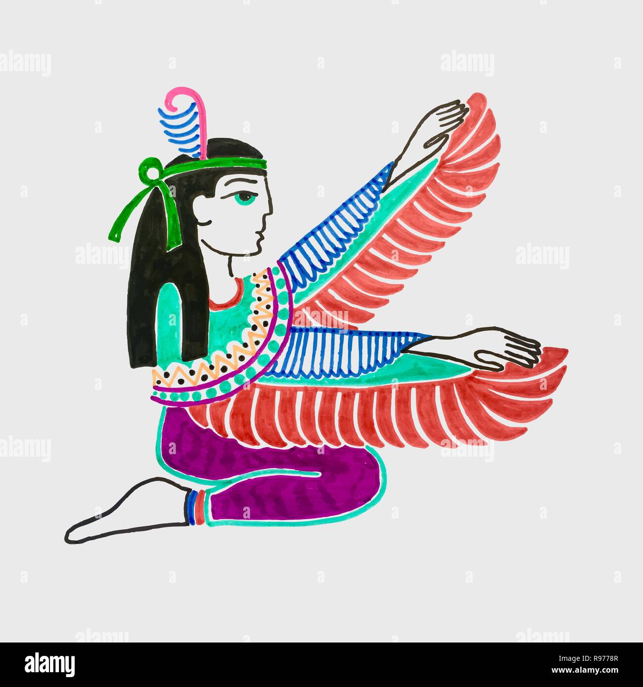 Esquisse de marqueur déesse égyptienne Isis Illustration de Vecteur