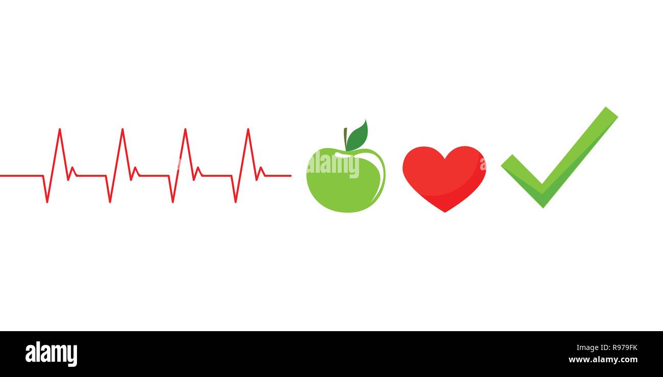 Concept de vie sain cardiologie avec apple vert illustration vecteur EPS10 Illustration de Vecteur