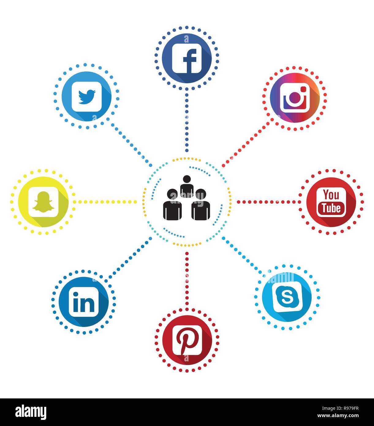 Istanbul, Turquie - le 20 décembre 2017 : Collection de médias sociaux populaires logos imprimés sur du papier : Facebook, Instagram, Youtube, vigne, Badoo et autres. Illustration de Vecteur