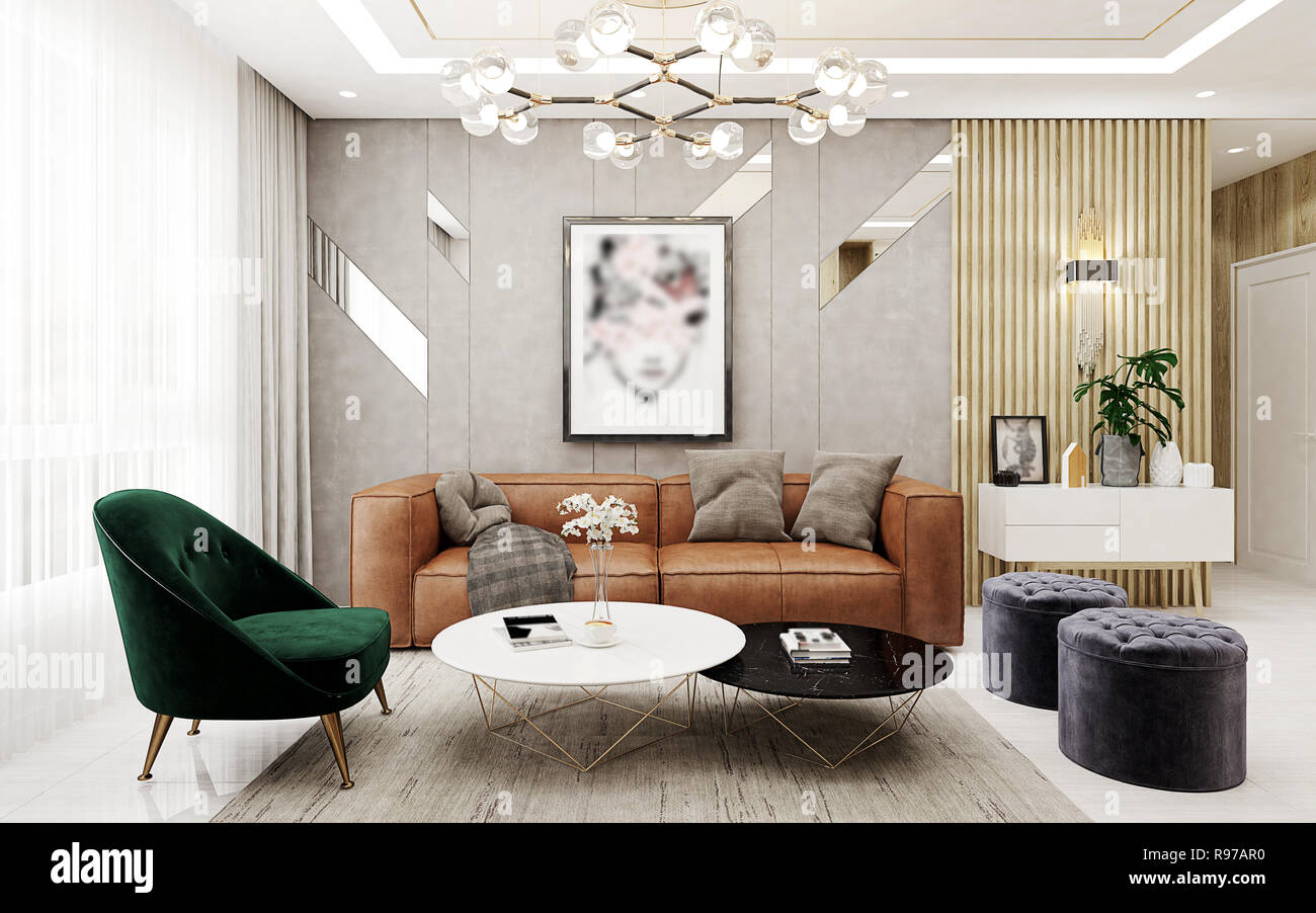 3D render of modern living room Banque D'Images