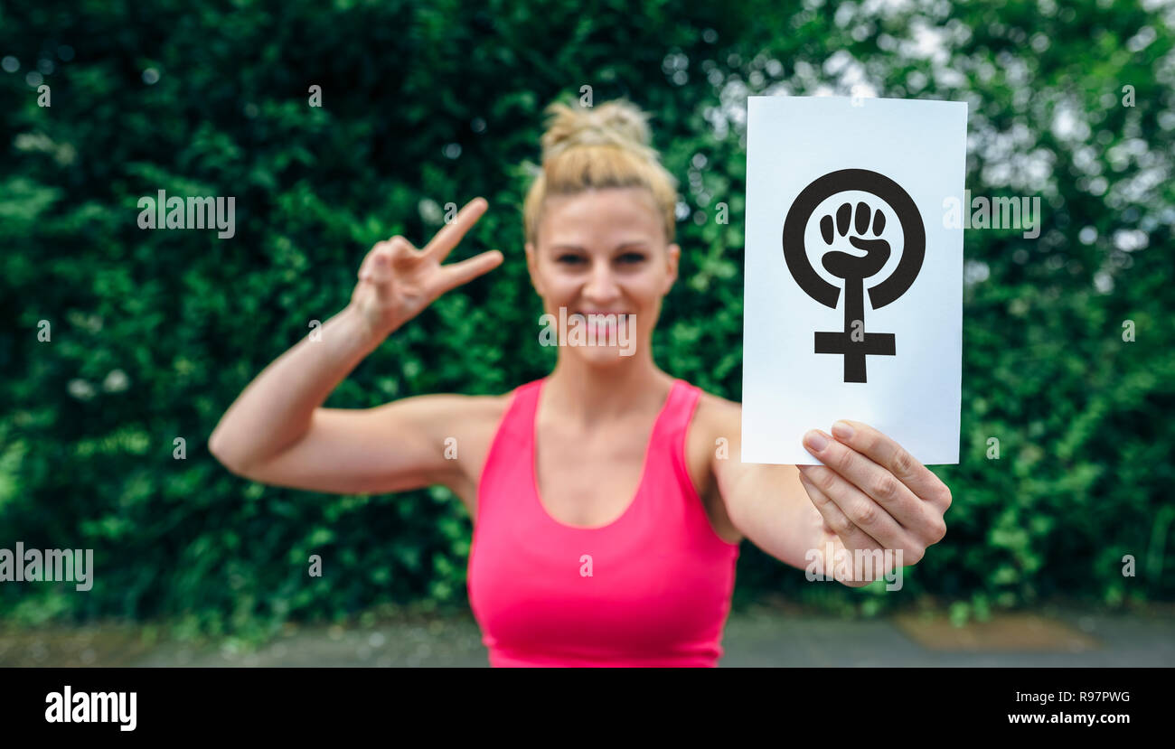 Symbole du féminisme femme montrant Banque D'Images